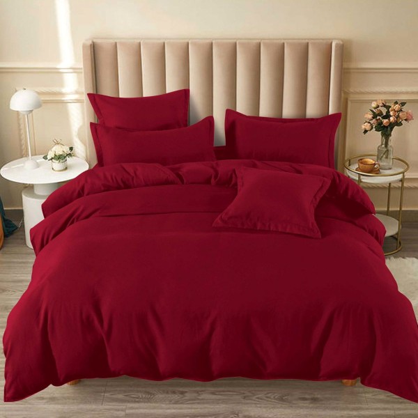 Lenjerie pat dublu (160x200cm, 180x200cm),  FINET, 6 piese, cu ELASTIC, Grena [1]