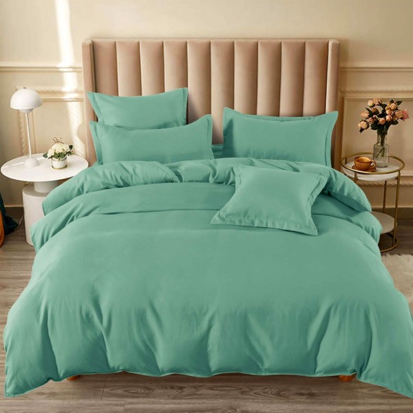 Lenjerie pat dublu (160x200cm, 180x200cm),  FINET, 6 piese, cu ELASTIC, Verde menta [1]