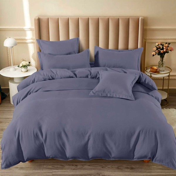 Lenjerie pat dublu (160x200cm, 180x200cm),  FINET, 6 piese, cu ELASTIC, Gri petrol [1]