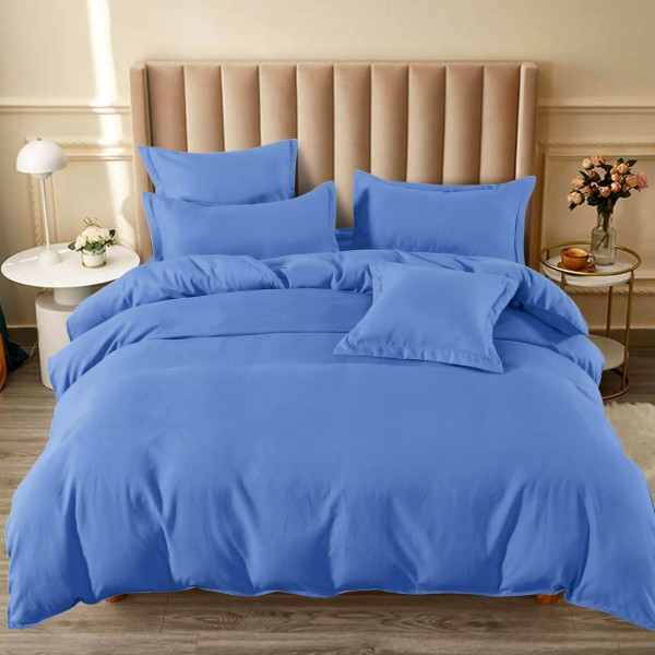 Lenjerie pat dublu (160x200cm, 180x200cm),  FINET, 6 piese, cu ELASTIC, Albastru [1]