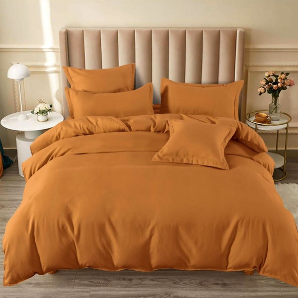 Lenjerie pat dublu (160x200cm, 180x200cm),  FINET, 6 piese, cu ELASTIC, Maro [1]