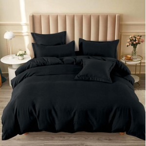 Lenjerie pat dublu cu ELASTIC, Finet, 6 piese, Negru