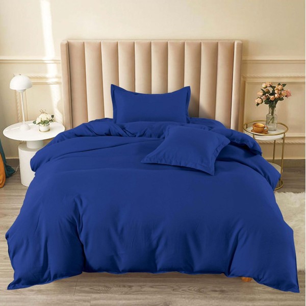 Lenjerie pat 140x200cm, BUMBAC FINET, 4 piese, cu ELASTIC, Albastru intens [1]