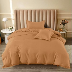 Lenjerie pat 140x200cm, BUMBAC FINET, 4 piese, cu ELASTIC, Camel Lenjerie pat 140x200cm, BUMBAC FINET, 4 piese, cu ELASTIC, Camel