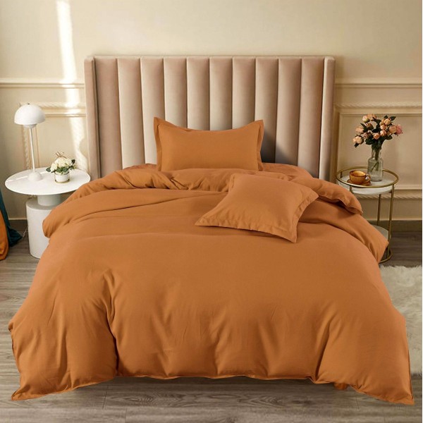 Lenjerie pat 140x200cm, BUMBAC FINET, 4 piese, cu ELASTIC, Maro [1]