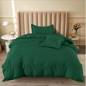 Lenjerie pat 140x200cm, BUMBAC FINET, 4 piese, cu ELASTIC, Verde smarald