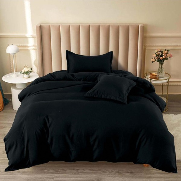 Lenjerie pat 140x200cm, BUMBAC FINET, 4 piese, cu ELASTIC, Negru [1]
