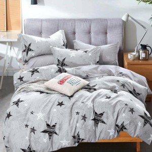 Lenjerie pat dublu cu ELASTIC, Finet, 6 piese, Gri, stelute