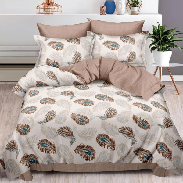 Lenjerie pat dublu (140x200cm, 160x200cm, 180x200cm),  FINET, 6 piese, Bej inchis, pene [1]