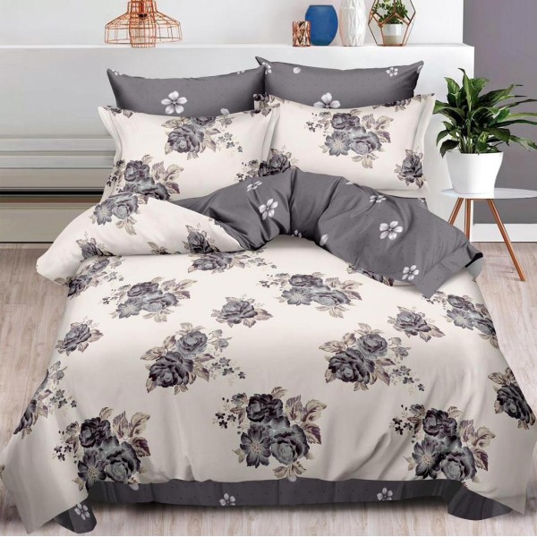 Lenjerie pat dublu (140x200cm, 160x200cm, 180x200cm),  FINET, 6 piese, Maro, flori [1]