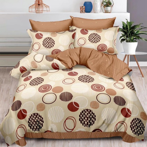 Lenjerie pat dublu (140x200cm, 160x200cm, 180x200cm),  FINET, 6 piese, Maro, cercuri [1]