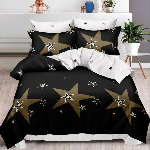 Lenjerie pat dublu (140x200cm, 160x200cm, 180x200cm),  FINET, 6 piese, Negru, stelute [1]