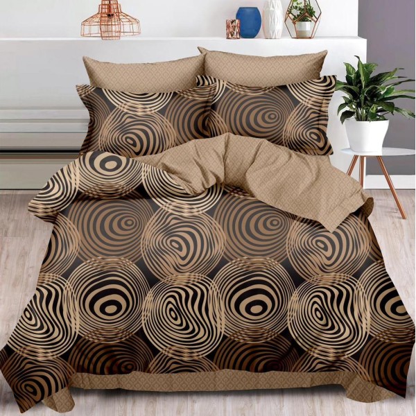 Lenjerie pat dublu (160x200cm, 180x200cm),  FINET, 6 piese, cu ELASTIC, Maro, abstract [1]
