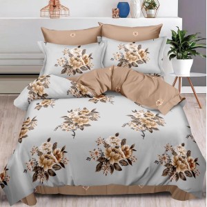 Lenjerie pat dublu cu ELASTIC, Finet, 6 piese, Maro, flori Lenjerie pat dublu cu ELASTIC, Finet, 6 piese, Maro, flori