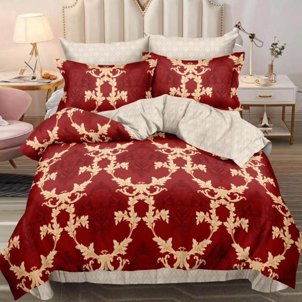 Lenjerie pat dublu (140x200cm, 160x200cm, 180x200cm),  FINET, 6 piese, Rosu, oriental [1]