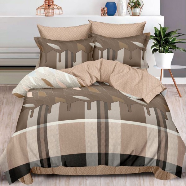 Lenjerie pat dublu (140x200cm, 160x200cm, 180x200cm),  FINET, 6 piese, Maro, dungi [1]