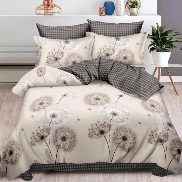 Lenjerie pat dublu (140x200cm, 160x200cm, 180x200cm),  FINET, 6 piese, Grej, papadii [1]