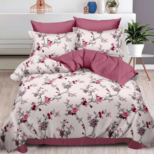 Lenjerie pat dublu (140x200cm, 160x200cm, 180x200cm),  FINET, 6 piese, Purpuriu, flori [1]