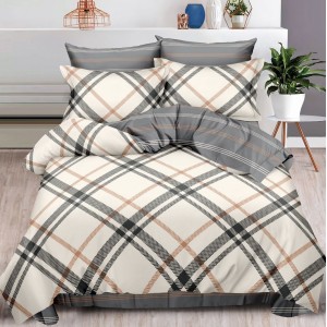 Lenjerie pat dublu, Finet, 6 piese, Gri, carouri