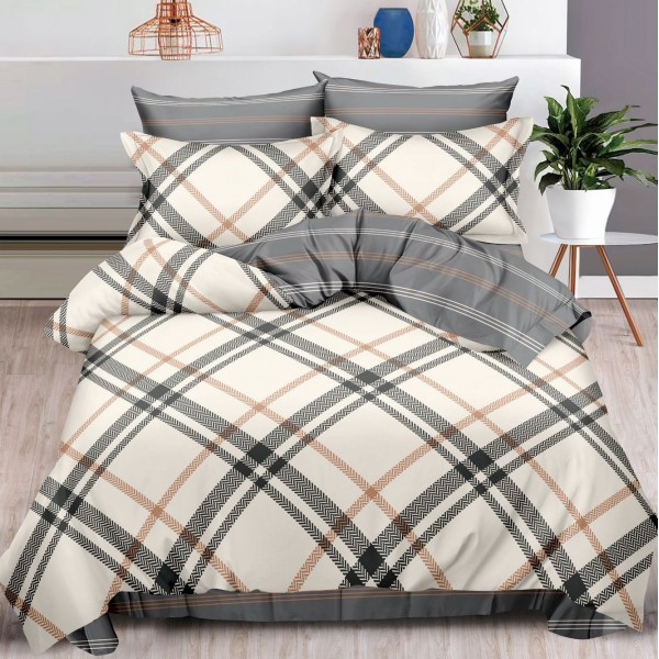 Lenjerie pat dublu (140x200cm, 160x200cm, 180x200cm),  FINET, 6 piese, Gri, carouri [1]