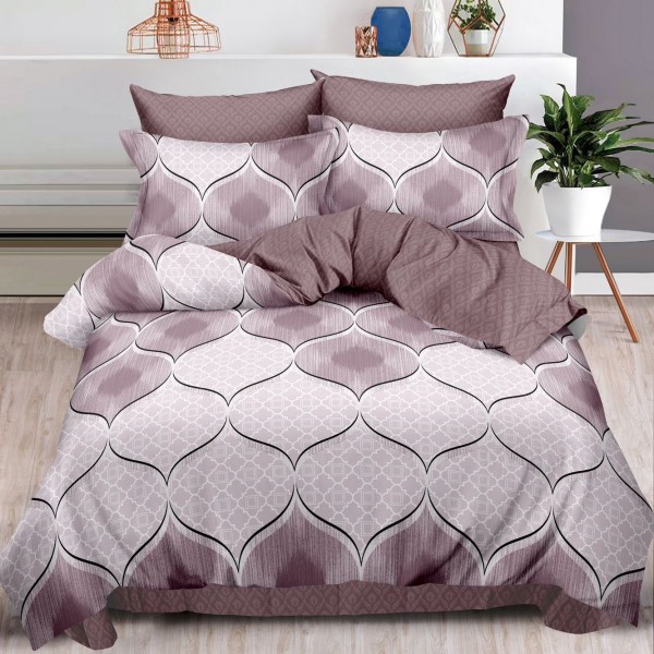 Lenjerie pat dublu (160x200cm, 180x200cm),  FINET, 6 piese, cu ELASTIC, Plamaniu, abstract [1]