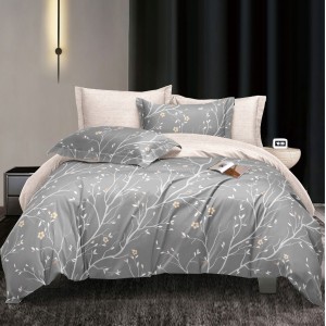 Lenjerie pat dublu (140x200cm, 160x200cm, 180x200cm), bumbac satinat, cearsaf clasic, 4 piese,  Gri, crengute Lenjerie pat dublu (140x200cm, 160x200cm, 180x200cm), bumbac satinat, cearsaf clasic, 4 piese,  Gri, crengute