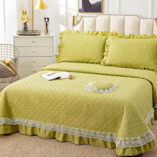 Cuvertura pat dublu din Bumbac Finet cu Broderie, 4 PIESE, Vernil [1]