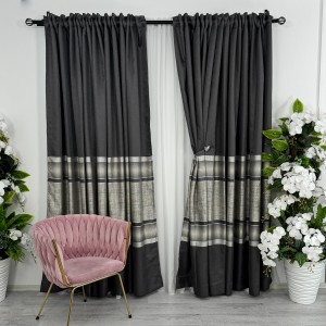 Set 2 Draperii Lines, Satinata, Texturata, Antracit cu Argintiu, 140cm latime x 260cm inaltime, cu tiv lat pt bara Set 2 Draperii Lines, Satinata, Texturata, Antracit cu Argintiu, 140cm latime x 260cm inaltime, cu tiv lat pt bara