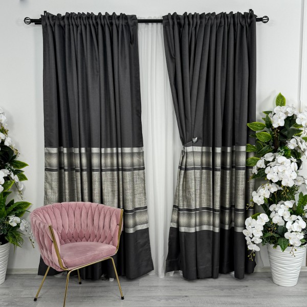 Set 2 Draperii Lines, Satinata, Texturata, Antracit cu Argintiu, 140cm latime x 260cm inaltime, cu tiv lat pt bara [1]