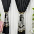 Set 2 Draperii Elite, Satinata, Texturata, Negru cu Auriu, 140cm latime x 260cm inaltime, cu tiv lat pt bara [8]