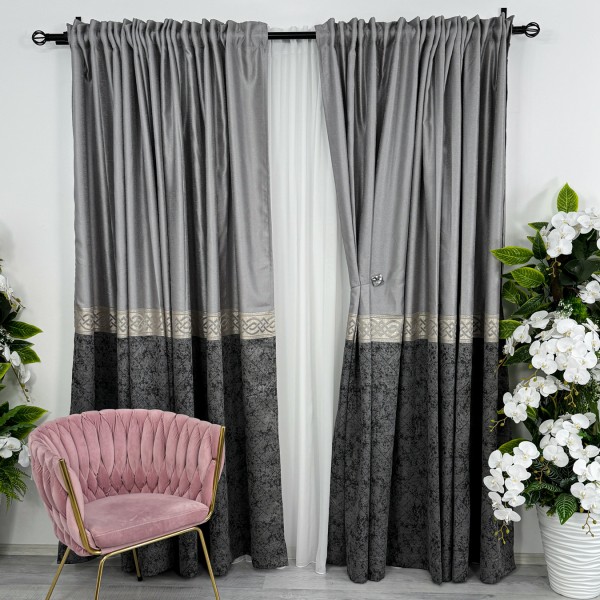 Set 2 Draperii Royal, tip panou 300cm latime x 232cm inaltime, Rejansa pt. bara, Gri cu Antracit, cu rejansa pt sina [1]