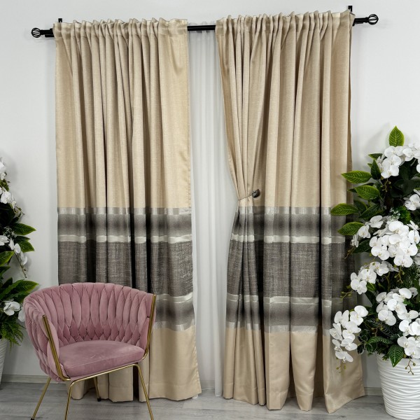 Set 2 bucati Draperie Elite, tip panou , Bej cu Gri, 3m latime x 232cm inaltime, cu rejansa pentru bara [1]