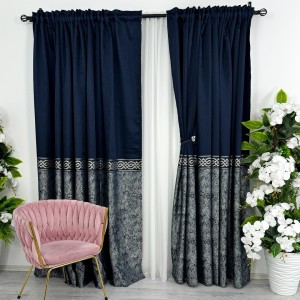 Set 2 Draperii Royal, Satinata, Texturata, Bleumarin cu Gri, 140cm latime x 260cm inaltime, cu tiv lat pt bara Set 2 Draperii Royal, Satinata, Texturata, Bleumarin cu Gri, 140cm latime x 260cm inaltime, cu tiv lat pt bara