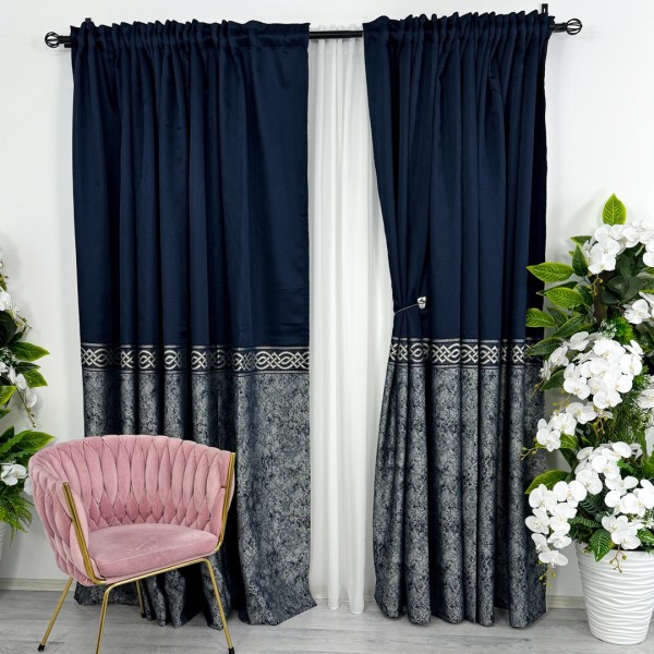 Set 2 Draperii Royal, tip panou, 300cm x 232cm , Rejansa pt. bara , Bleumarin cu Gri [1]