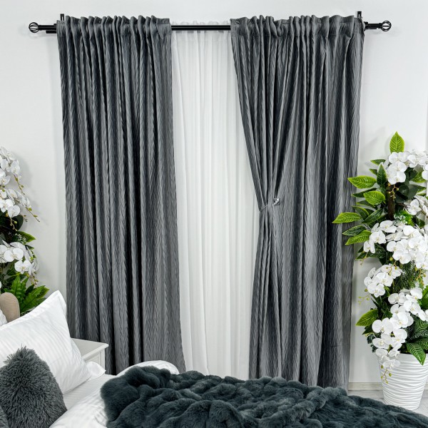 Set 2 draperii din Catifea Plisata cu opacitate ridicata, Gri inchis, 2m latime x232cm, cu rejansa pentru bara [1]