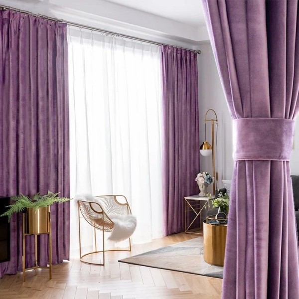 Set 2 draperii Blackout din catifea Lila, 1.5m latime x 2.5m inaltime, cu rejansa pentru sina [1]