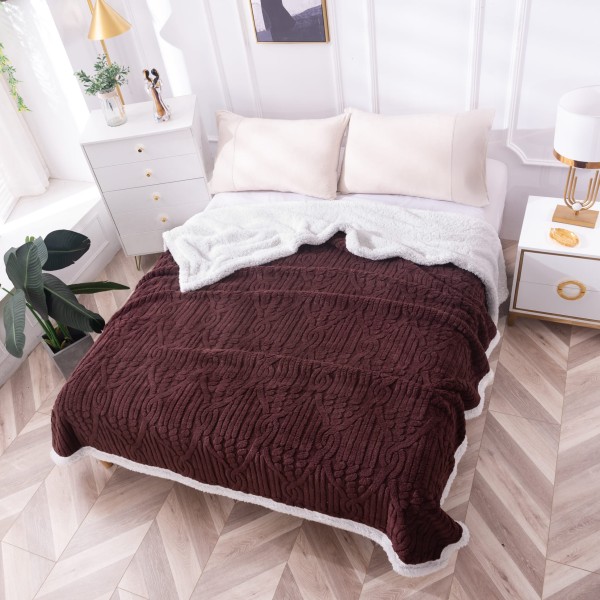 Patura CoCoLiNo Sherpa cu blanita, tip Tricotaj impletit, 200x230cm, Maro inchis [1]
