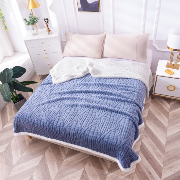 Patura CoCoLiNo Sherpa cu blanita, tip Tricotaj impletit, 200x230cm, Albastru [1]