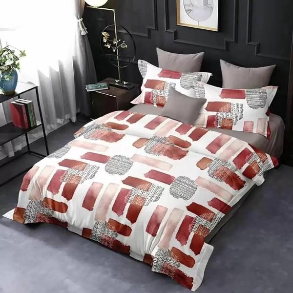 Lenjerie pat dublu, Ralex Pucioasa,  Finet, 6 piese, Crem-Maro, model clasic [1]