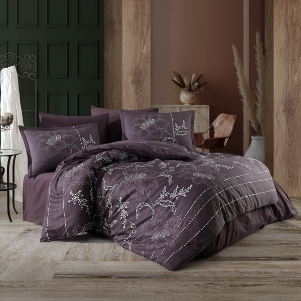 Lenjerie de pat matrimonial, 4 piese, Bumbac 100% Satin Deluxe Moyo V1 [1]