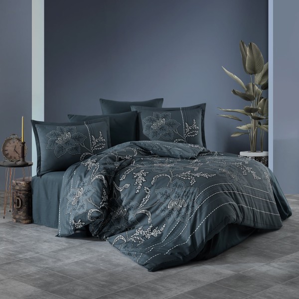 Lenjerie de pat matrimonial, 4 piese, Bumbac 100% Satin Deluxe Moyo V2 [1]