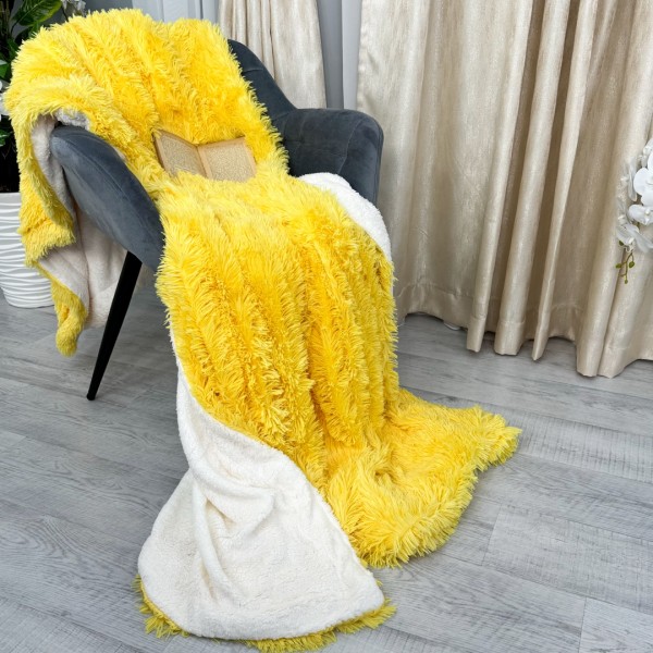 Patura Super Pufoasa CoCoLiNo, FLUFFY, cu blanita, 200x230cm, Galben [1]