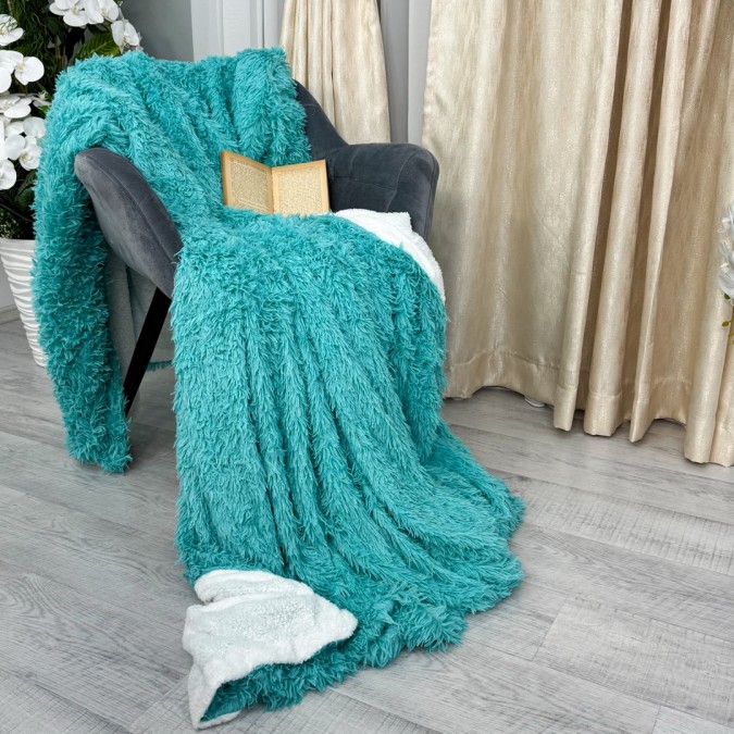 Patura Super Pufoasa CoCoLiNo FLUFFY cu blanita 200x230cm Turquoise