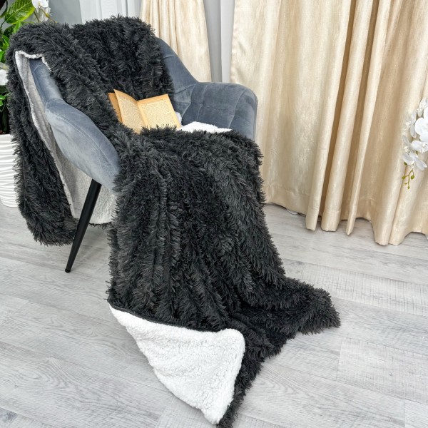 Patura Super Pufoasa CoCoLiNo, FLUFFY, cu blanita, 200x230cm, Gri Antracit [1]