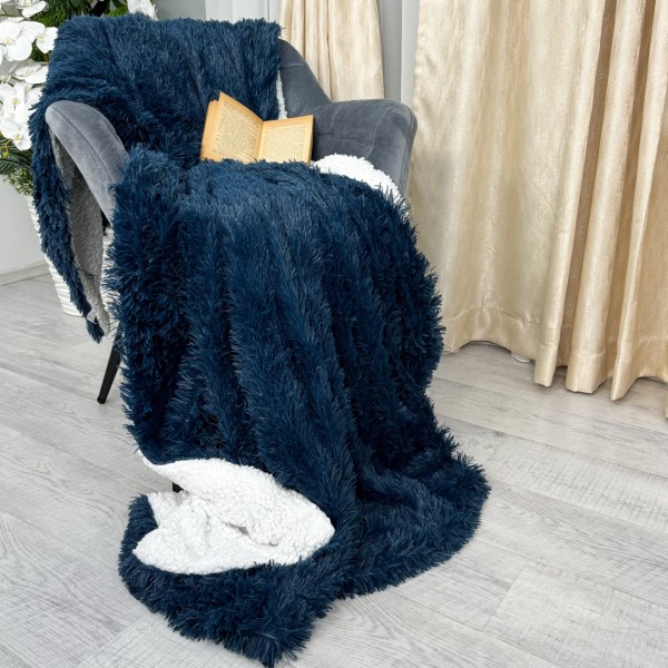 Patura Super Pufoasa CoCoLiNo, FLUFFY, cu blanita, 200x230cm, Bleumarin deschis [1]