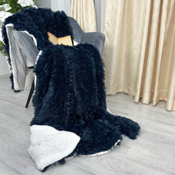 Patura Super Pufoasa CoCoLiNo, FLUFFY, cu blanita, 200x230cm, Bleumarin inchis [1]