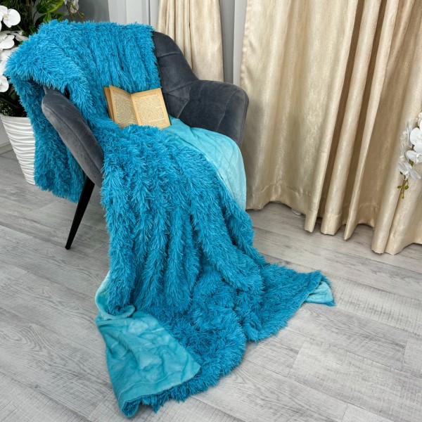 Patura Super Pufoasa CoCoLiNo, FLUFFY, cu blanita, 200x230cm, Albastru aprins [1]