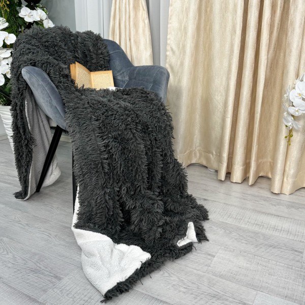 Patura Super Pufoasa CoCoLiNo, FLUFFY, cu blanita, 200x230cm, Gri V2 [1]