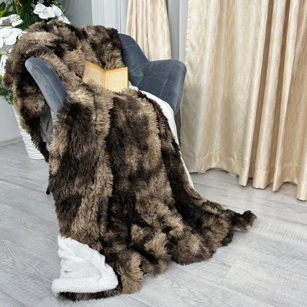 Patura Super Pufoasa CoCoLiNo, FLUFFY, cu blanita, 200x230cm, Maro-Negru degrade [1]