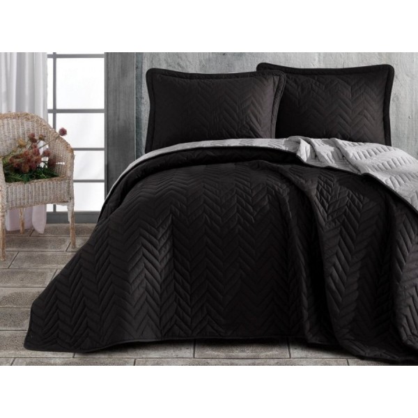 Set cuvertura de pat dublu, 3 piese, Bumbac 100%, 240x260cm, Clasy, PRESTIGE V3 Black [1]